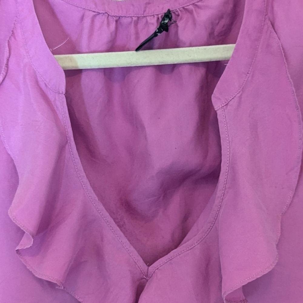 🩷 J.Crew M Silk Top  Ruffled Pink Sleeveless ultra feminine day to night - Picture 4 of 8